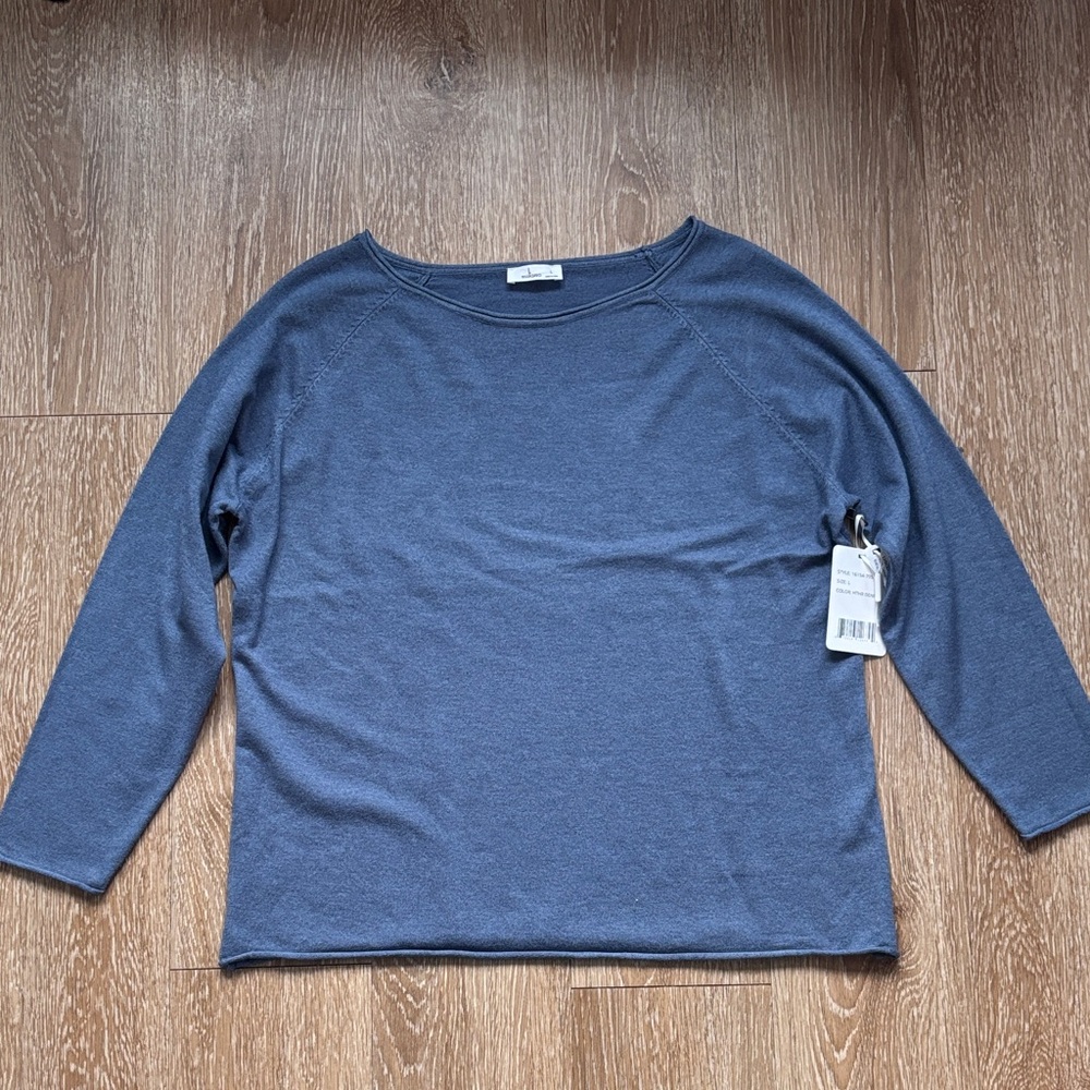 New! Milano denim blue wide neck 3/4 sleeve sweater, Large